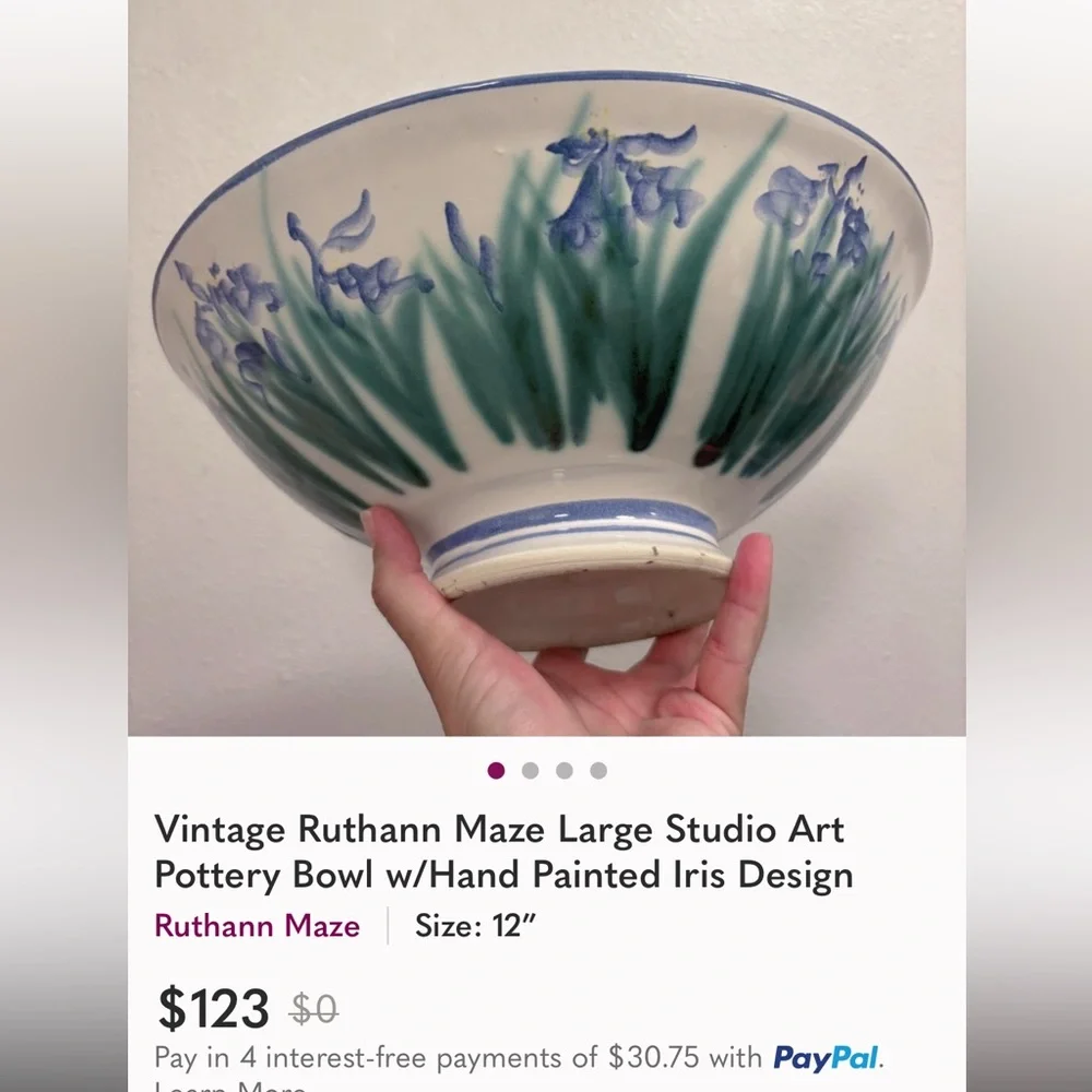 Ruthann Maze 14” Round Platter. Features her Purple Iris Design. Pottery. - Picture 8 of 11